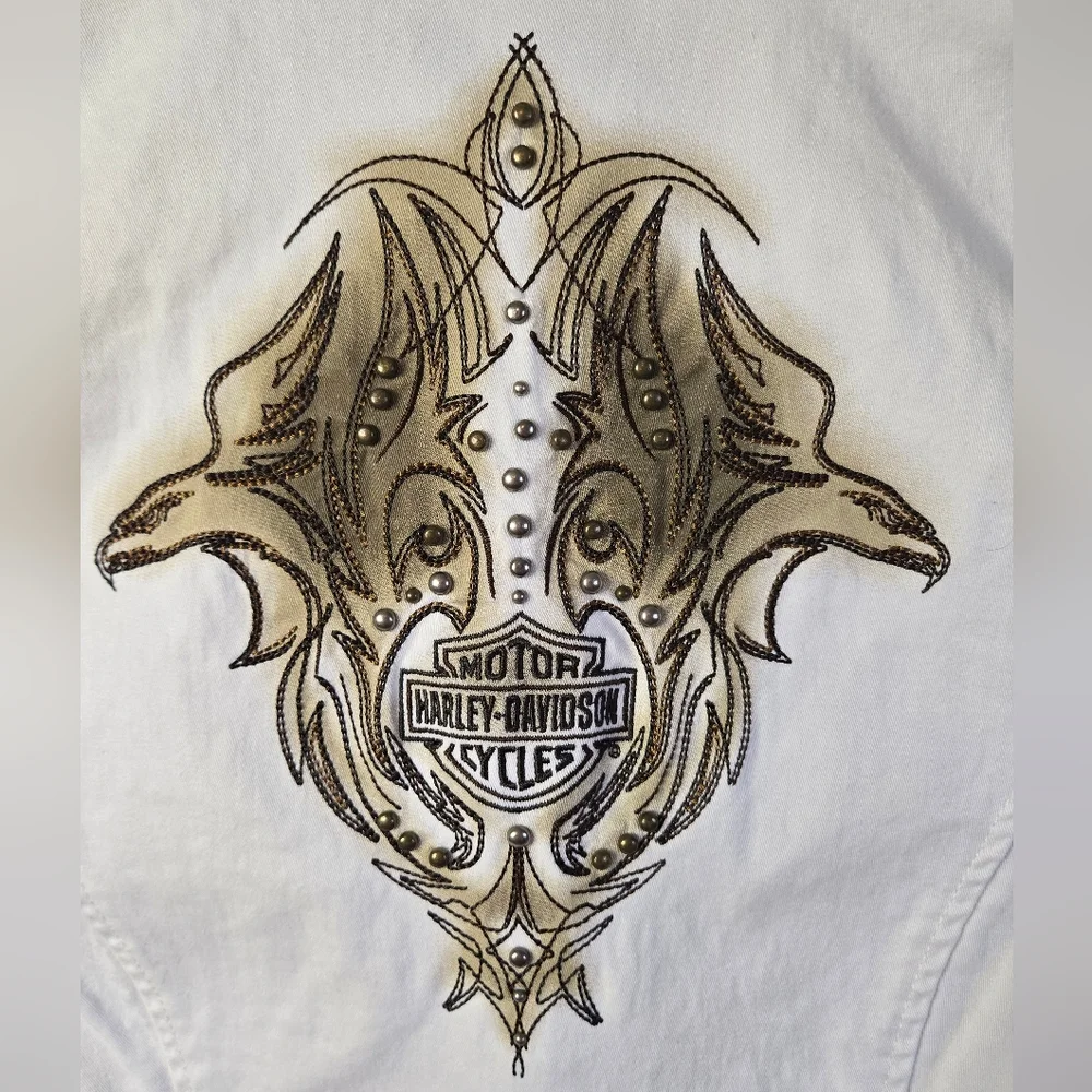 Harley-Davidson White Lace-Up Corset Vest Size Medium – Embroidered Eagle Logo - Picture 8 of 9